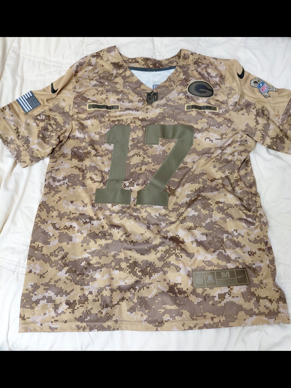 Nike Green Bay Packers Camo #17 Jersey - Khaki Size Medium